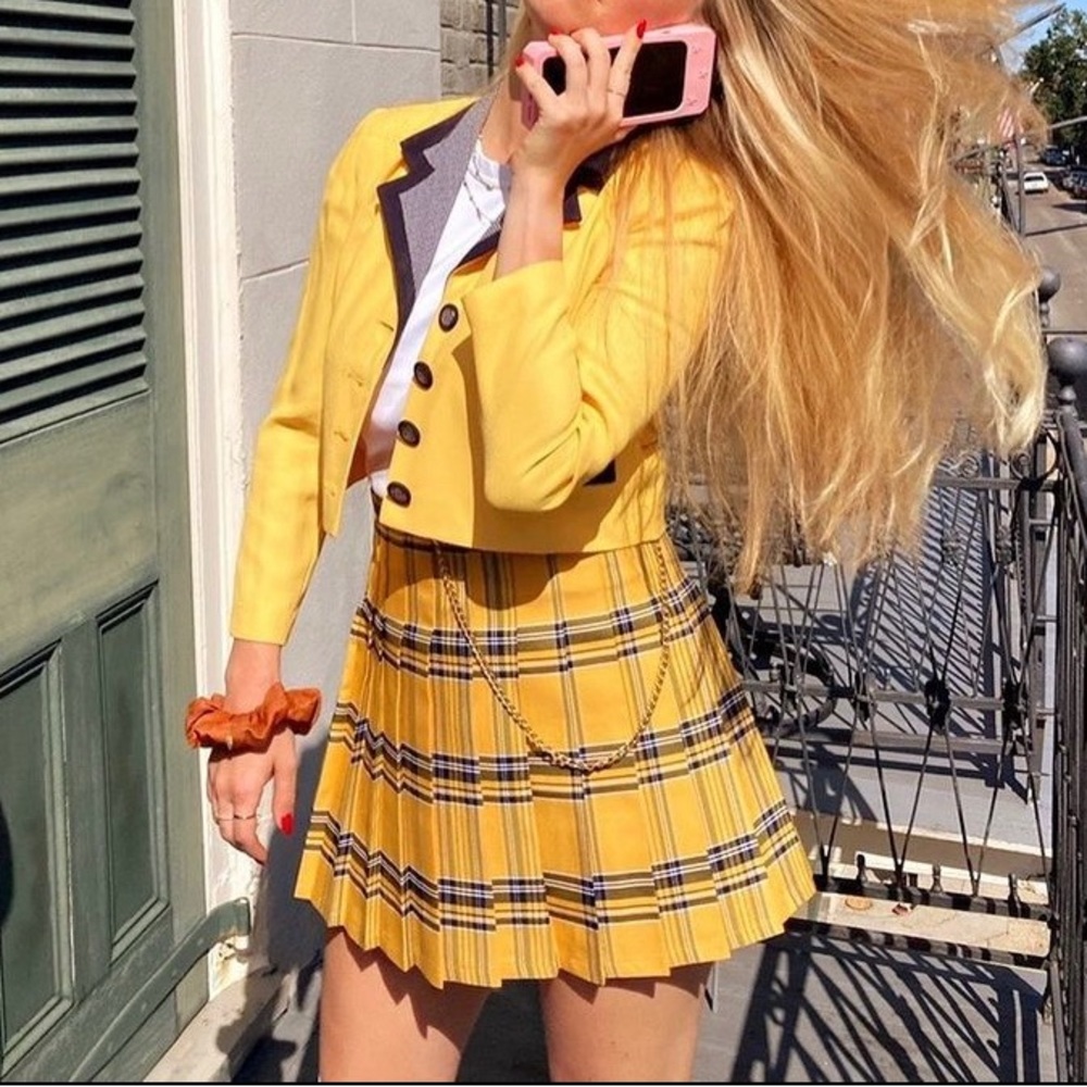 High-end Cher Horowitz Clueless Costume - Vintage Jacket, Yellow Plaid Skirt